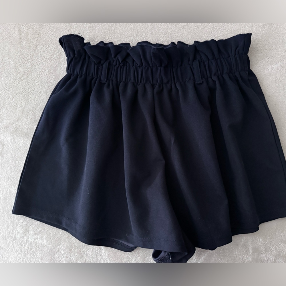 Chic Navy Blue Ruffle Shorts with Belt Loops